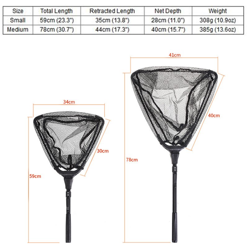Folding Fish Landing Net Portable Collapsible Triangular Fly Fishing Net Fish Catching or Releasing S/M