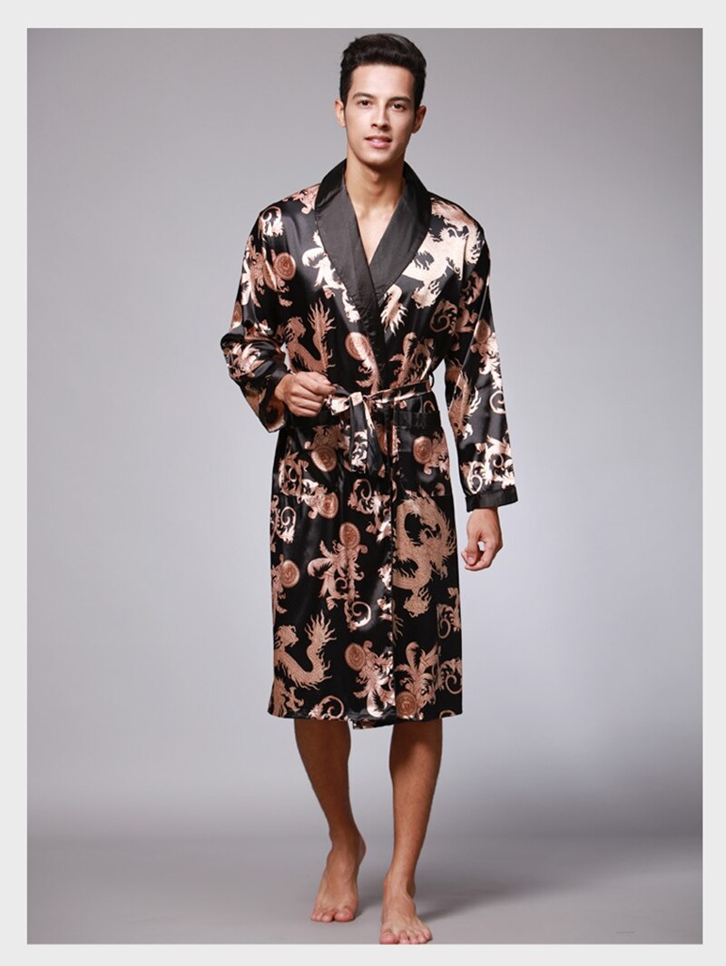 Langærmet pyjamas kimono herre халат badekåber silke pyjamas herre afslappet lange morgenkåber morgenkjoler badekåbe hjemmetøj