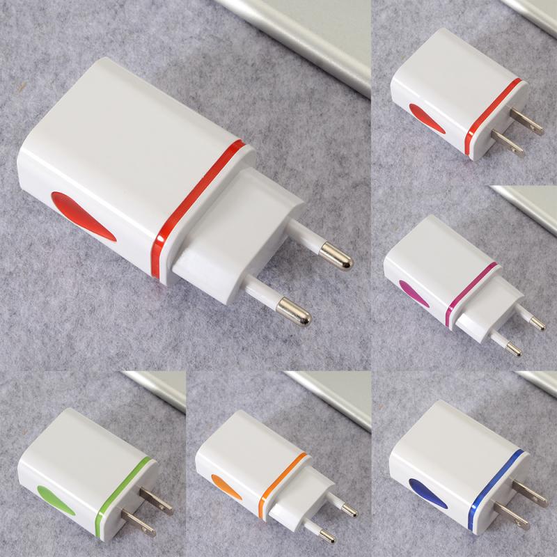 1PC 2USB Mobile Phone Charger Water LED Light Smart Phone Travel Charger EU/US Multifunctional Portable Charging Head