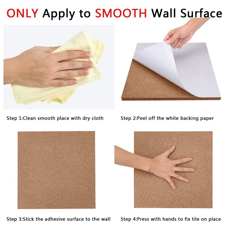 4 Pack Cork Board Tiles with 50x Push Pins 12 Inch X12 Inch-1/2 Inch Thick Bulletin Board Mini Wall Strong Self Adhesiv