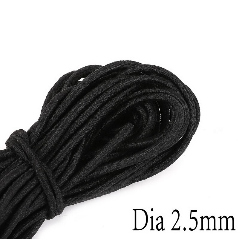 Cuerda elástica de 5 metros de largo, 2,5mm de ancho, banda de goma redonda colorida de , línea elástica para accesorios de costura artesanal: Black
