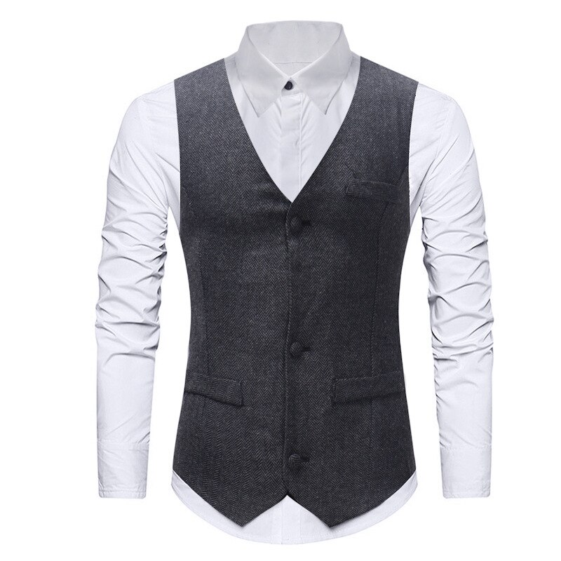 Lichtgrijs visgraat tweed vest heren merk slim fit v-hals vesten gilet heren formeel zakelijk bruiloft vest heren gilet: Wijnrood / Xl
