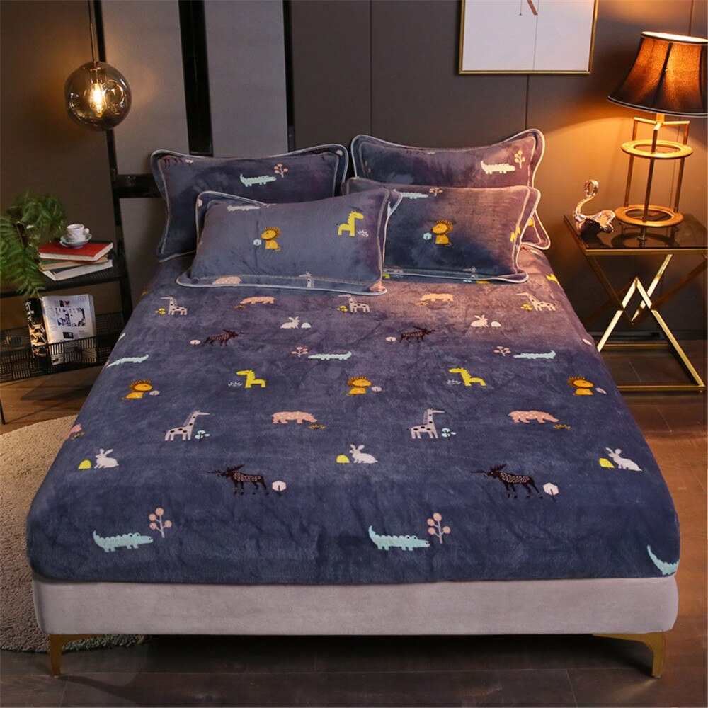 ADOREHOUSE-funda de cama de franela, juegos de cama gruesos de felpa, sábana ajustada elástica, fundas de almohada, ropa de cama de invierno, Funda de colchón: C / 180x200 Pillowcases