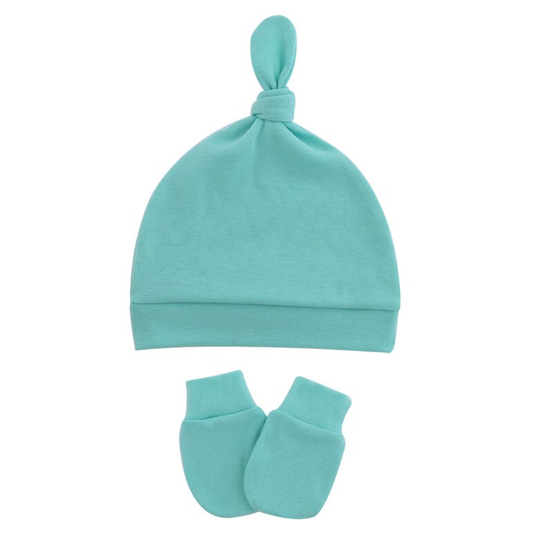 Chapeau de -né avec gants, Bonnet en coton, pour filles et garçons, accessoires pour nourrissons et tout-petits