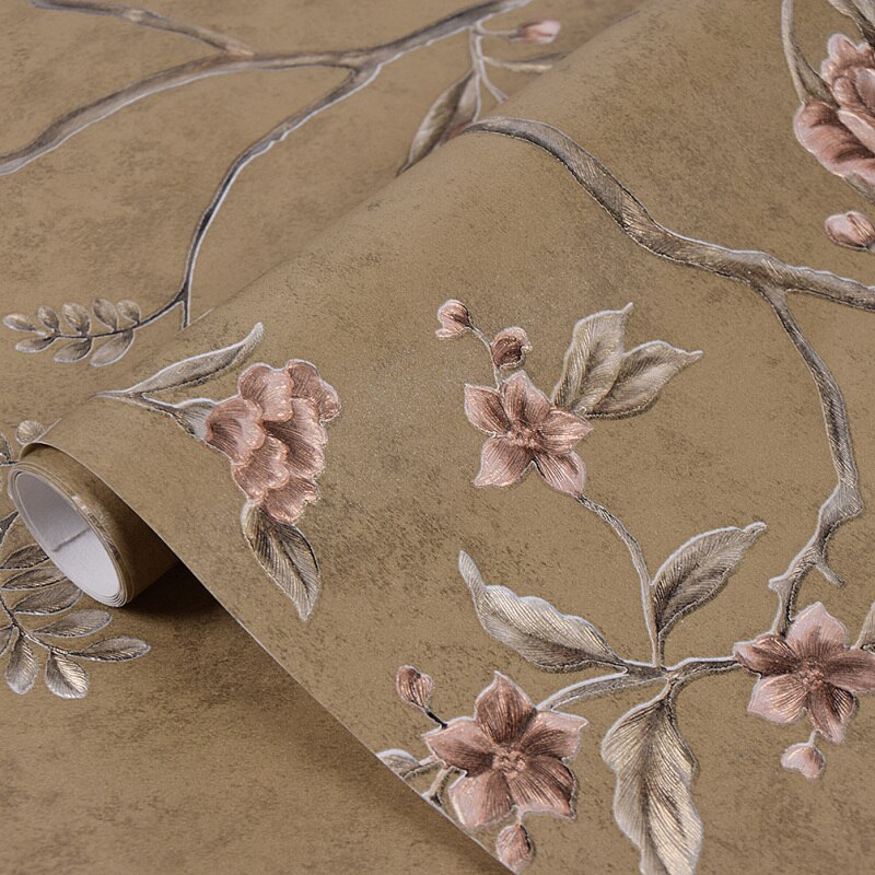 1M Bloemen Behang Vintage Amerikaanse Stijl Luxe Niet-geweven Reliëf Behang Voor Diy Slaapkamer Woonkamer Decor