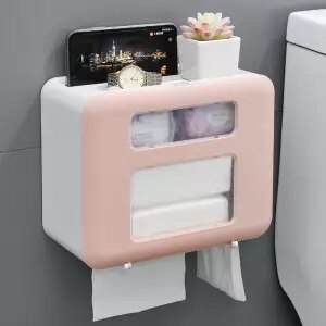 Suportes de papel higiénico à prova dwaterproof água wall-mounted portátil caixa de armazenamento de tecido suporte de papel do banheiro papel sem instalação de perfuração: Rosa