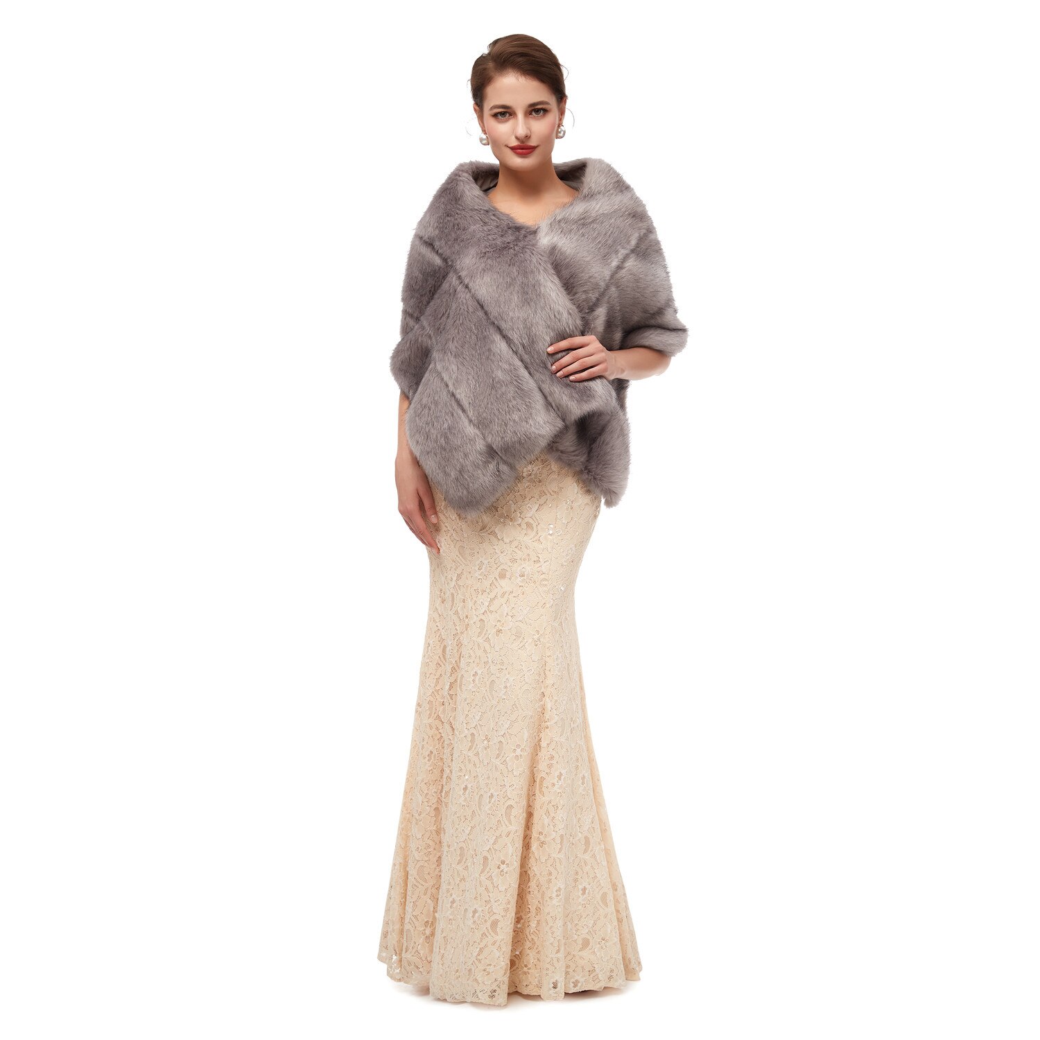 neue Pelz Frauen Bolero Braut Schal Faux Fell wickeln Bolero Hochzeit Kap Braut Schal Pelzcape Winter Elfenbein Braut Mantel Bolero: 125