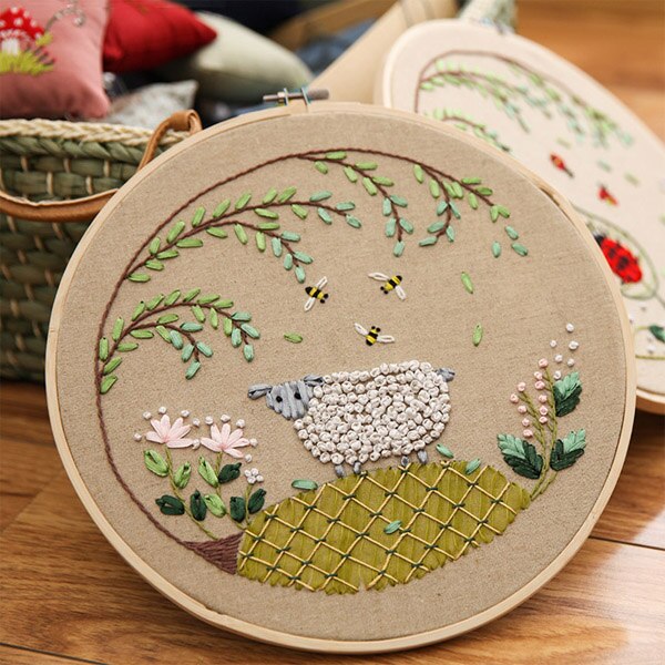 Avec cadre bricolage rubans broderie pour débutant kits de couture point de croix dessin animé animaux art mural décoration chambre bébé: B 25 x 25cm