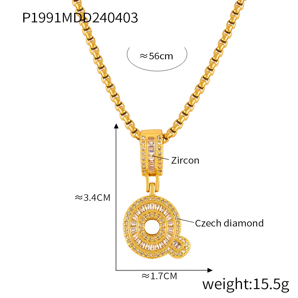 26 Letters Pendant Necklace For Women Men Unisex Stainless Steel 18K Gold Plated Waterproof Long Necklaces Couples Neck Chain: Antique Bronze Plated