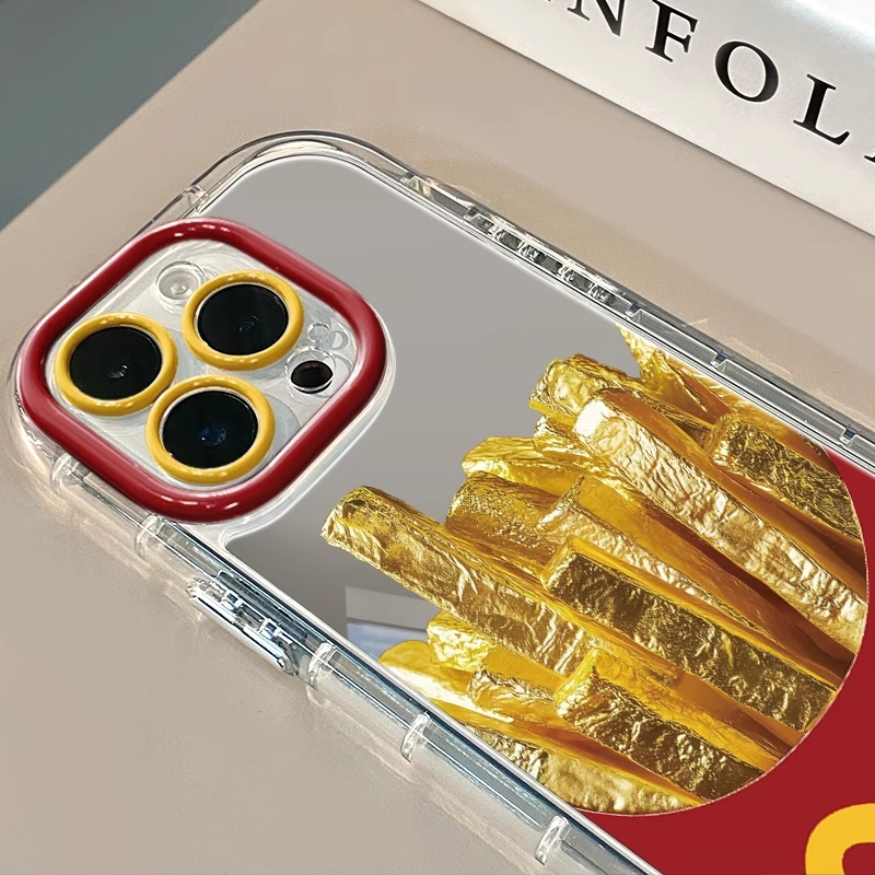 Metall speildeksel 11 pommes frites-mønster til iphone 16 15 14 13 12 pro max xr xs max 7 8 Plus deksel  y2k