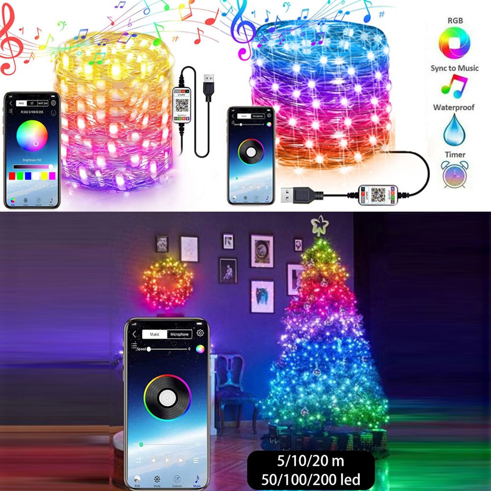 20M Kerst Decor Kerstboom Led String Licht Lamp Smart Bluetooth Led Verlichting Guirlande App Afstandsbediening Licht