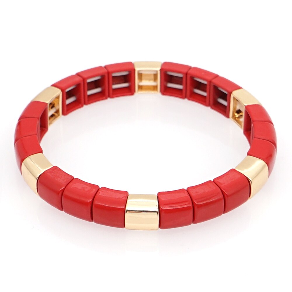 Shinus Enamel Bracelet Bangle Women Tile Beads Heart Bracelets Femme Jewellery Pulseras Mujer Jewelry Red Bijoux: RO-B190114B