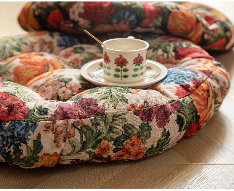 Cojín de ventana Flor Retro Homestay Futon jardín americano cojín redondo grueso hogar sala de estar Red dormitorio rojo Bahía