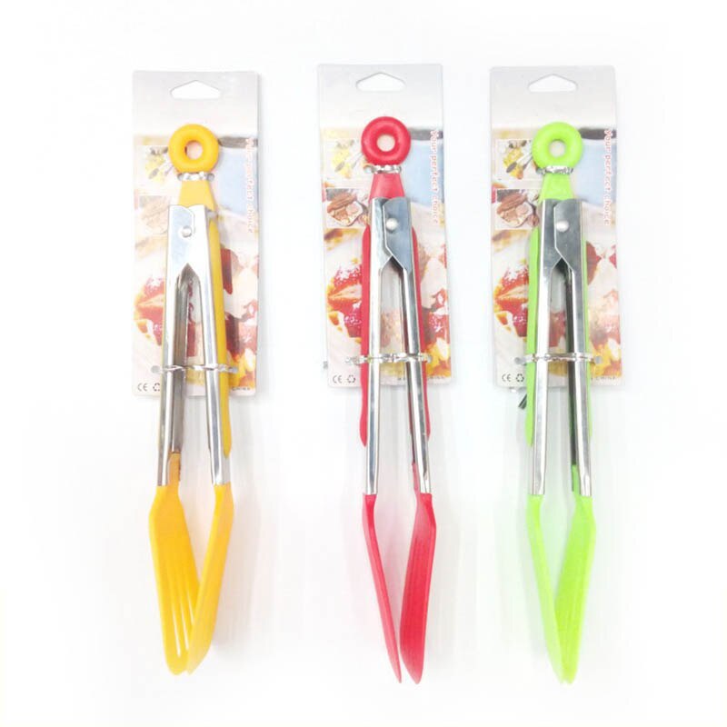 1pc BBQ Clip Cooking Clamp 9 Inch Stainless Steel Kitchen Supplies Food Tong Silicone Nylon Shank Dessert Tweezer Heat-Resistant