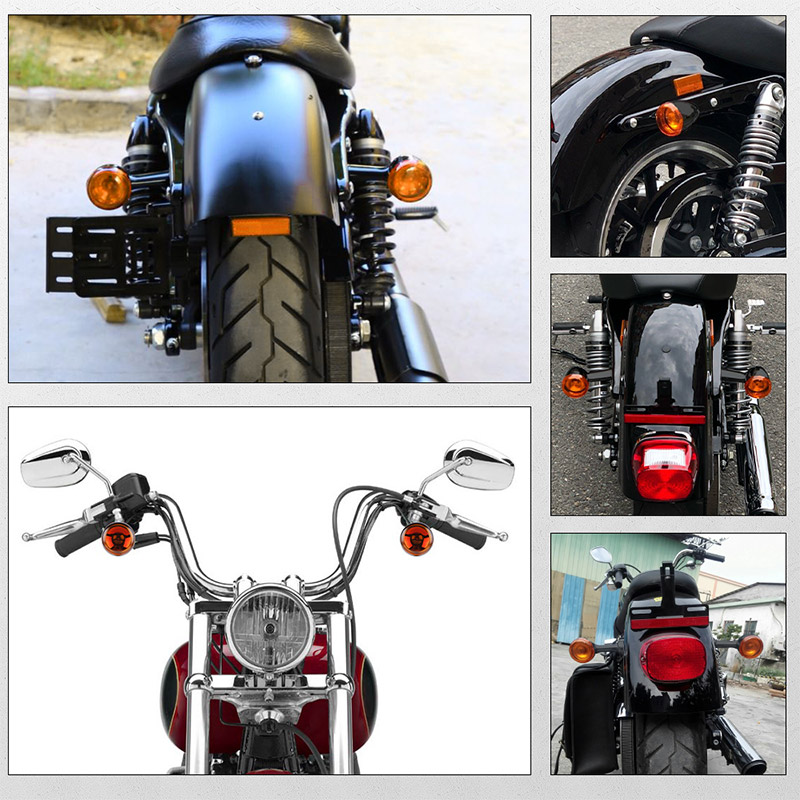 12V Motorcycle Rear Turn Signals Aluminum Blinker Amber Red LED Brake Lights Indicators Lamp For Sportster XL883 XL1200 1992-up