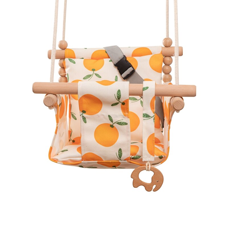 Baby Swing Set Cartoon Canvas Chair Hanging Wood Outdoor Baby Toy Outdoor Small Basket ricreazione sicura per bambini: Orange 2