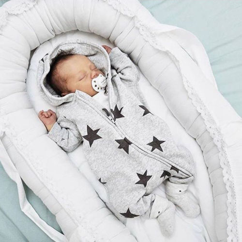 Pelele de manga larga para bebés recién nacidos, mono con capucha con cremallera y estampado de estrellas, trajes cálidos de otoño, ropa informal de una pieza