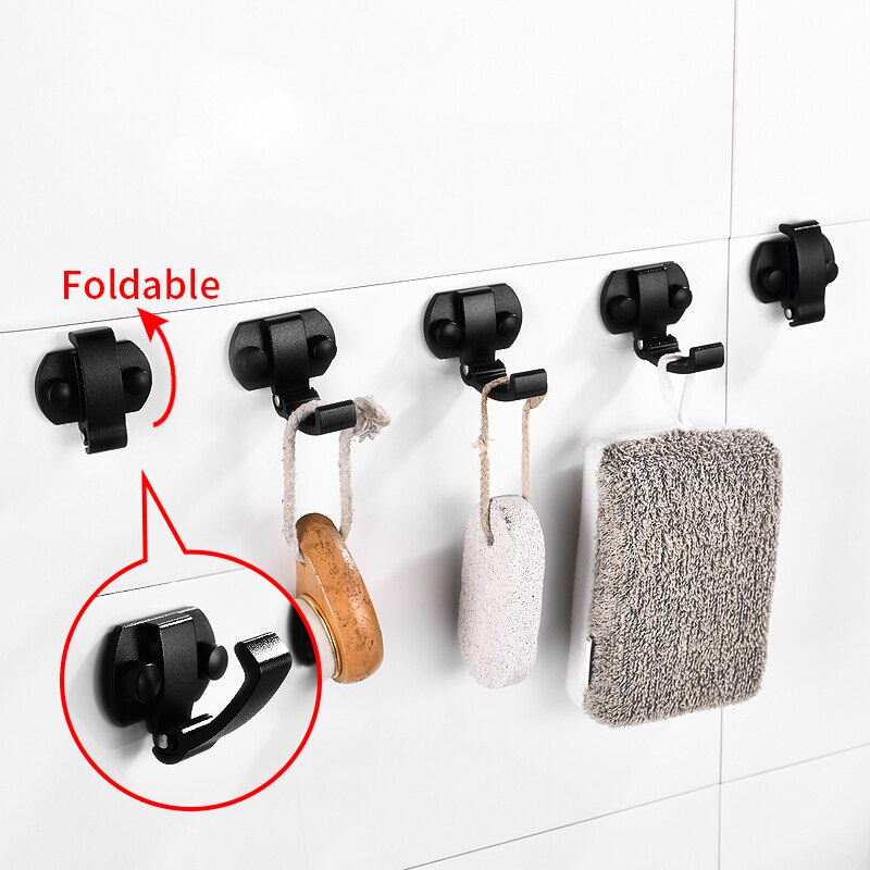 Robe Hook Black Aluminum Bathroom Hooks for Towels Bag Key Rack Folding Coat Hooks Wall Mounted Decorative Clothes Hook Hanger