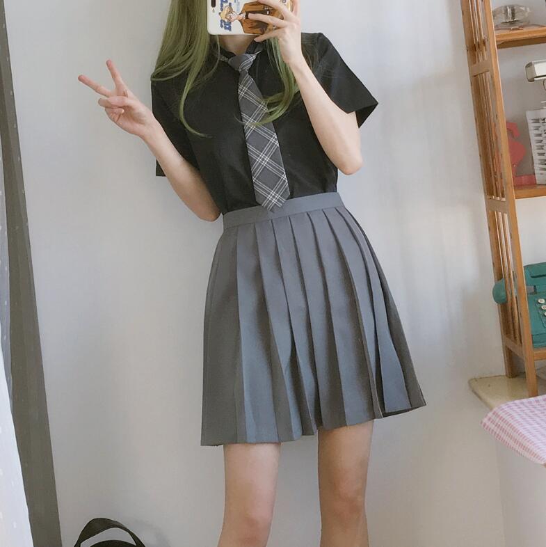 Terno japonês de marinheiro, uniforme escolar, roupa japonesa de estudante, uniforme jk, camisa, saia longa, casaco, três/conjunto, conjunto cinza
