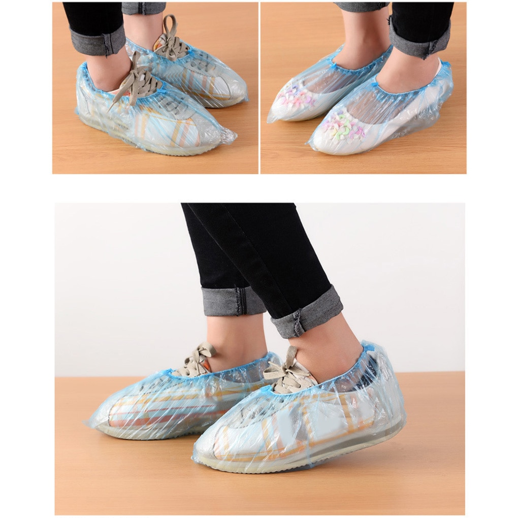 100PCS Disposable Shoe Covers Plastic Waterproof Prevent Wet Boot Covers Household Hotel Lab Cleaning Safety Shoe Boots