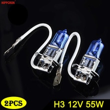 Hippcron H3 Halogeenlamp 12V 55W 5000K Auto Koplamp Lamp 1600Lm Donkerblauw Glas Super Wit Licht (2 Stuks)