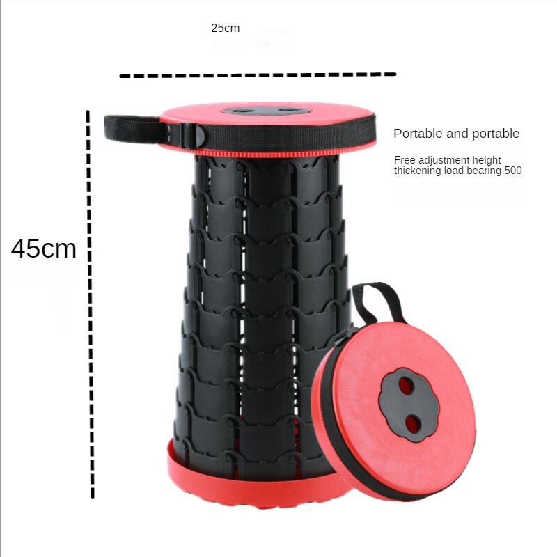 Wysuwany teleskopowy składany stołek-przenośny lekki składany fotel na fotel z regulacją wysokości dla dorosłych kemping podróż: czerwony