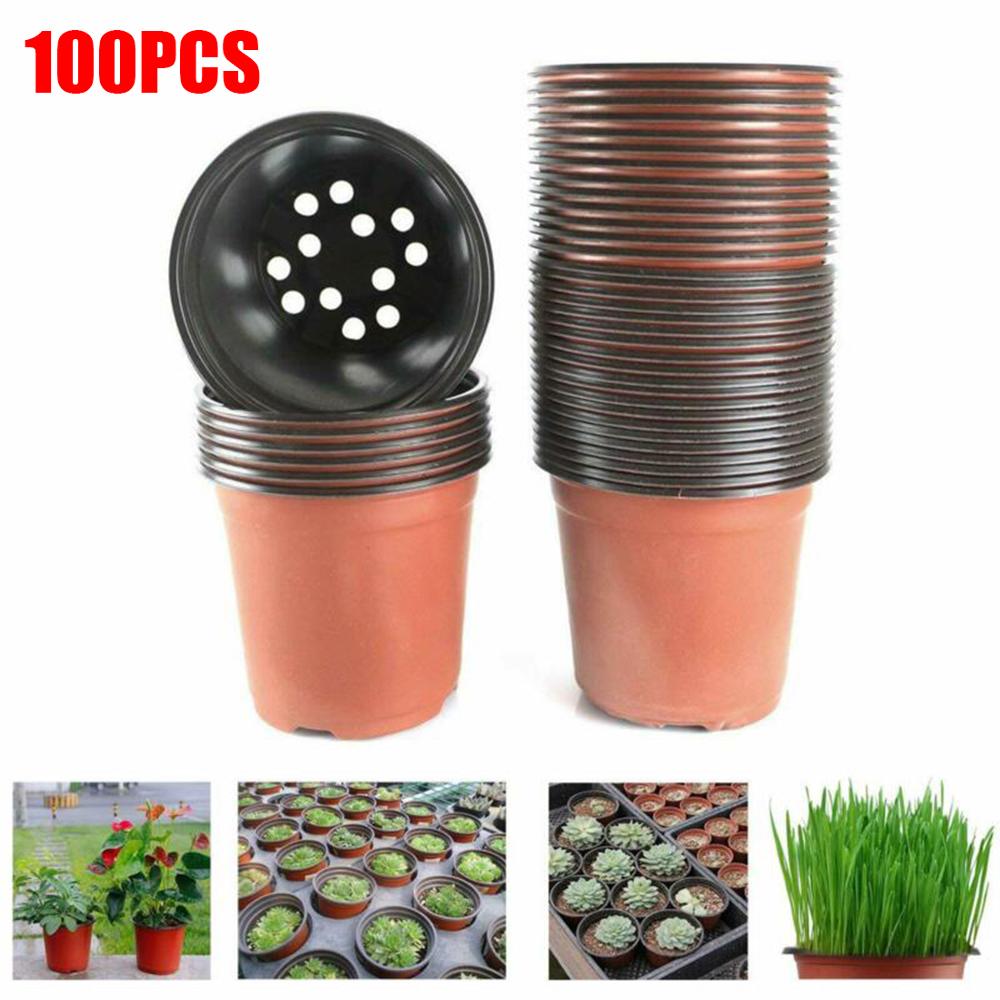 100pcs Plant Pots Small Terracotta Plastic Flower Pot Cactus Tiny Nursery Transplant Flower Pots Fall Resistant Tray Grow Box: 100pcs 12x11x9cm