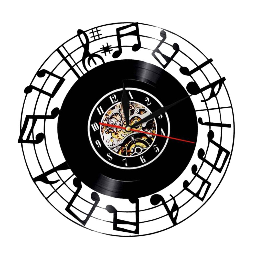 Vinyl Record Wall Clock Musical Note Wall Clock Round Wall Clock Decorative Wall Clock (without Lamp Shipment without Battery: Black 2