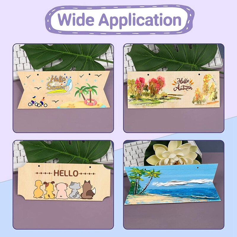 15Pcs Unfinished Hanging Wood Sign Blank Decorative Wood Plaque Wooden Slices Banners with Ropes for Pyrography Painting