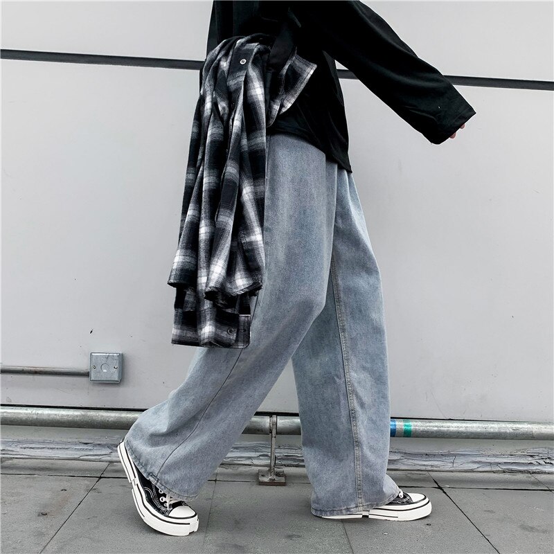 Jeans Hommes Denim D'été Mince Baggy Uni Simple Rétro Lâche Loisirs Grande Taille 3XL Style CORÉEN Lavé Haute Rue Tendance à Jambes Larges