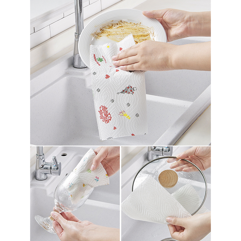 50 piezas de papel de trapo de limpieza desechable, papel para cocina, papel para secar, toalla de mano, cartón, paño absorbente, toallas de papel para platos