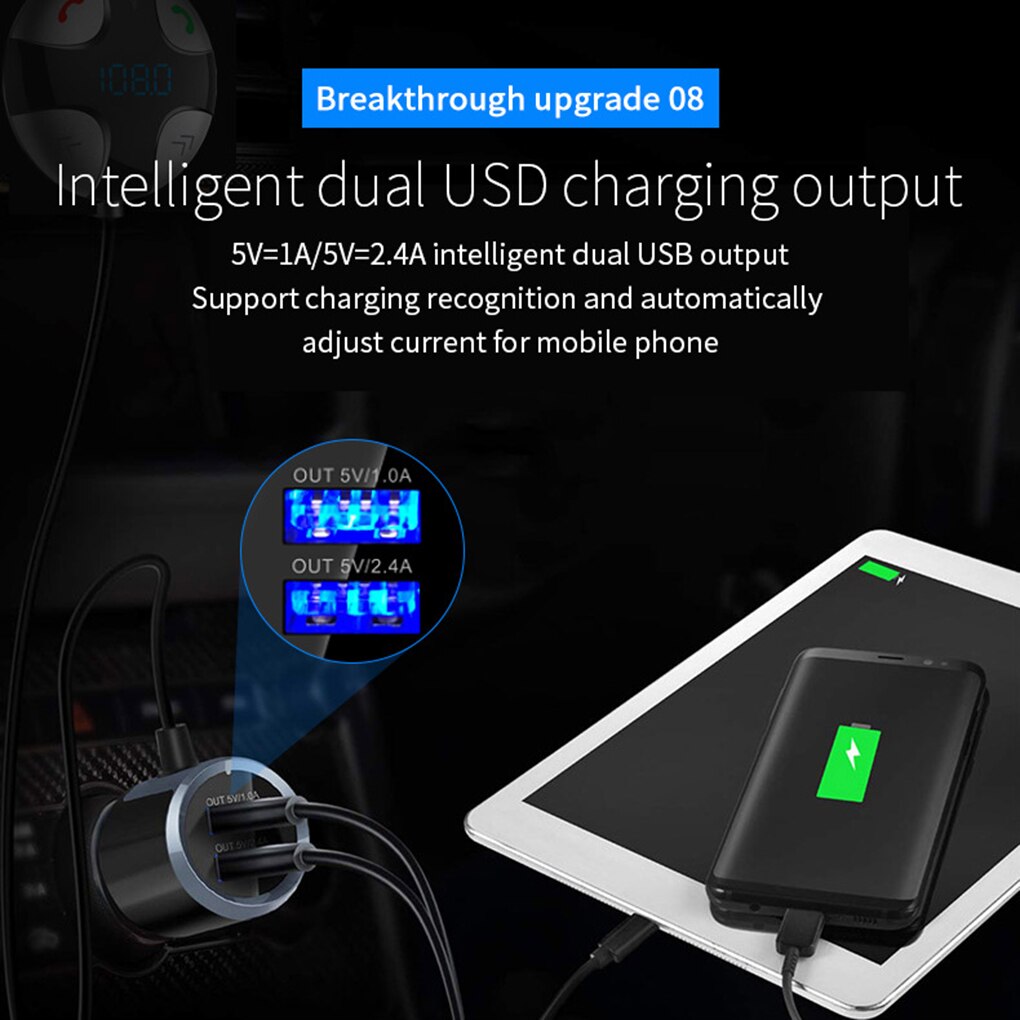 Bluetooth4.2 FM Transmitter Car Wireless Radio Adapter MP3 Player Handsfree Dual USB Voltage Detection