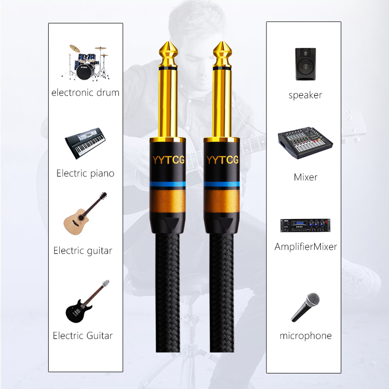 Cable auxiliar para guitarra, conector de Audio de 6,5mm a 6,5mm, 6,5mm, para mezclador de guitarra estéreo, amplificador y altavoz
