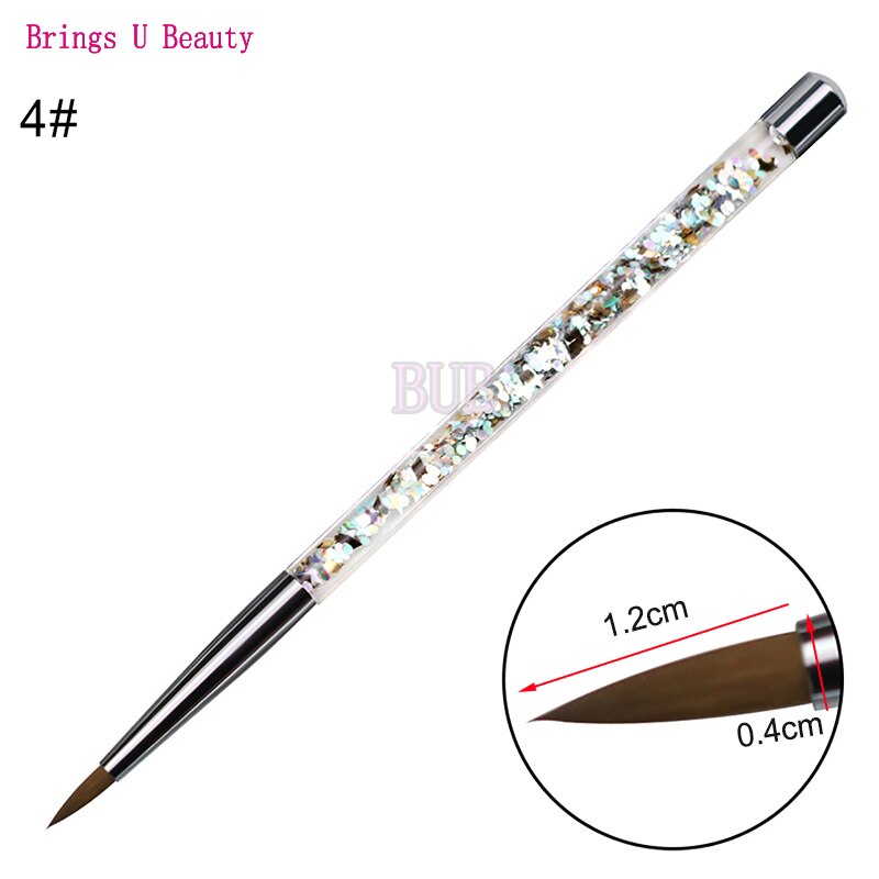 1pc fiber hår akryl nagelborste akryl naglar rund nagel konst borste med flytande glitter handtag för carving målning förlängning: Storlek nr .4