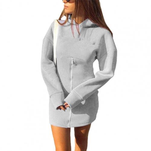 Fit Delicate Hooded Mini Short Thick Sweatshirt Tight Sheath Dress All Match for Dating: XL / Grey