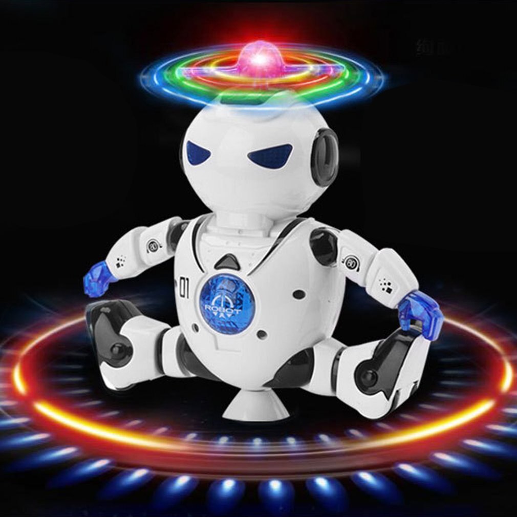 Children's space dancing electric robot 360 degree rotating light music infrared game toy for baby