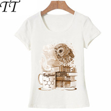 Vintage Uil T-Shirt Zomer Mode Vrouwen t-shirt Koffie Obsessie Uil Print T Shirt Casual Tops Schattige Vrouwelijke Tees