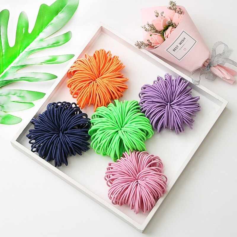 100 PCS/Lot noël haute-élastique enfants bonbons couleur cheveux corde élastique Scrunchie cheveux bandes Mini cheveux anneaux élastique pour les filles