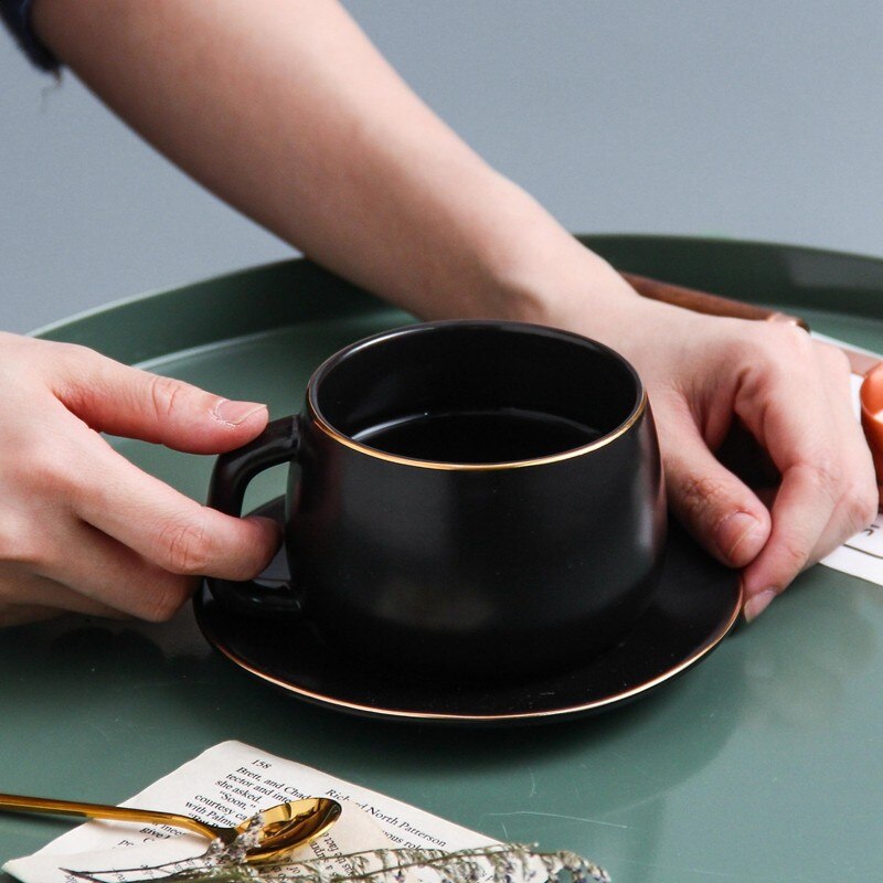 250ml European Style Ceramic Coffee Cup Set Porcelain Cups With Tray Water Tea Mug Breakfast Milk Mugs