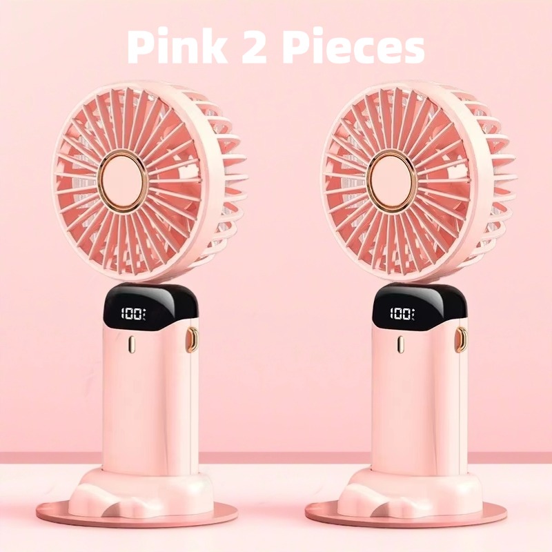 USB Handheld Mini Fan Foldable Portable Neck Hanging Fans 5 Speed USB Rechargeable Fan with Phone Stand and Display Screen: Red