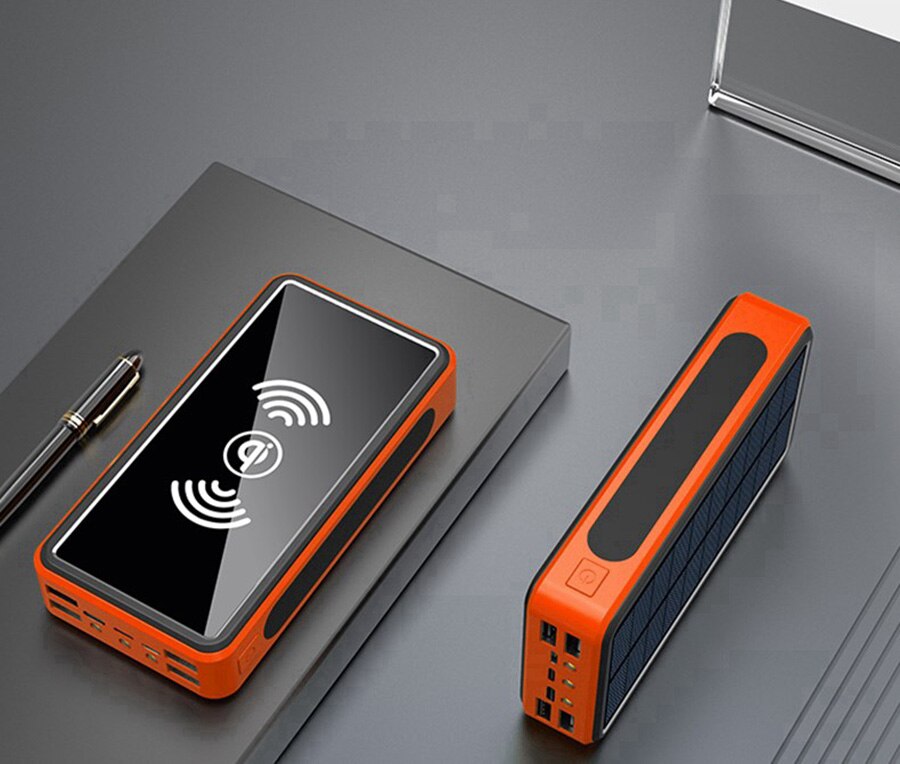 80000mAh Wireless Power Bank Solar Powerbank 4 USB Portable External Battery Charger Pack For Xiaomi Samsung IPhone PoverBank: wireless orange