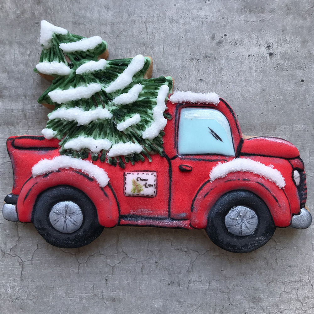 Keniao pick-up truck med juletræs kageudstikker  - 9.1 x 12.4cm -  kiks fondant sandwich brødform - rustfrit stål