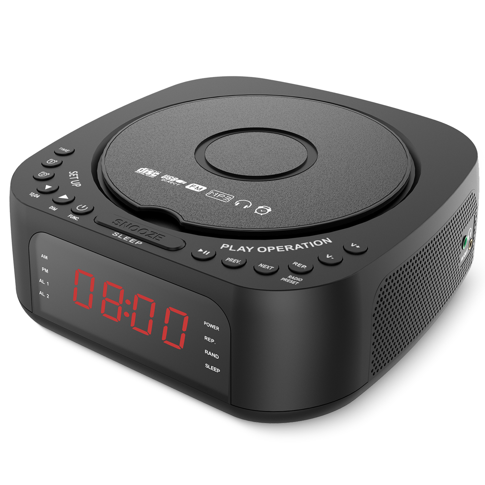 CD Player Alarm Clock with Remote,CD/MP3 Bluetooth FM radio with Speakers,USB charger,Dimmable LED display,dual alarms bedroom: Default Title