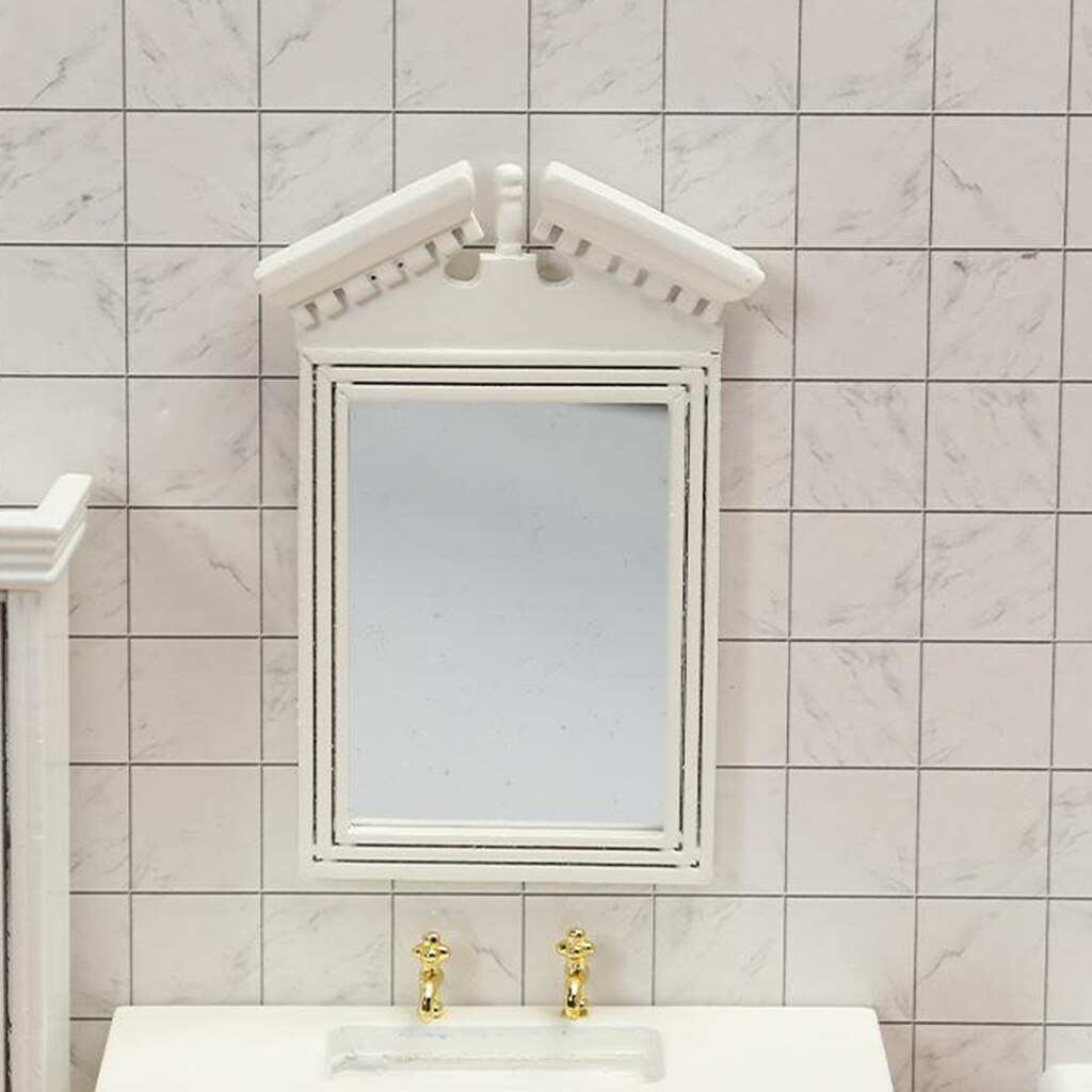 1/12 casa delle bambole in miniatura bianco specchio cornice bagno arte arredamento Accs