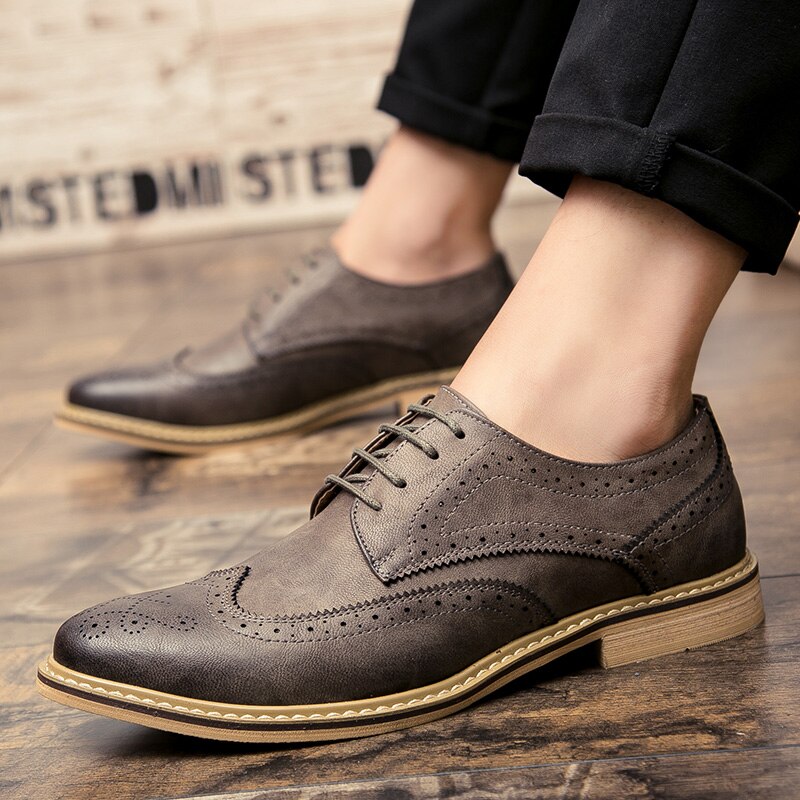 Chaussures pour hommes, chaussures habillées classiques, chaussures d'affaires formelles, chaussures en cuir rétro, chaussures richelieu pour hommes, chaussures à lacets, calzado hombre: Kaki / 9