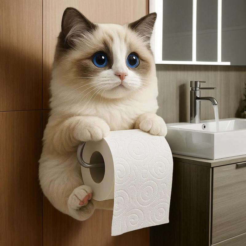 Toiletpapirholder til katte harpiks vægmonteret badeværelse toiletpapirholder køkkenrulleholder sød dispenser værelsesindretning