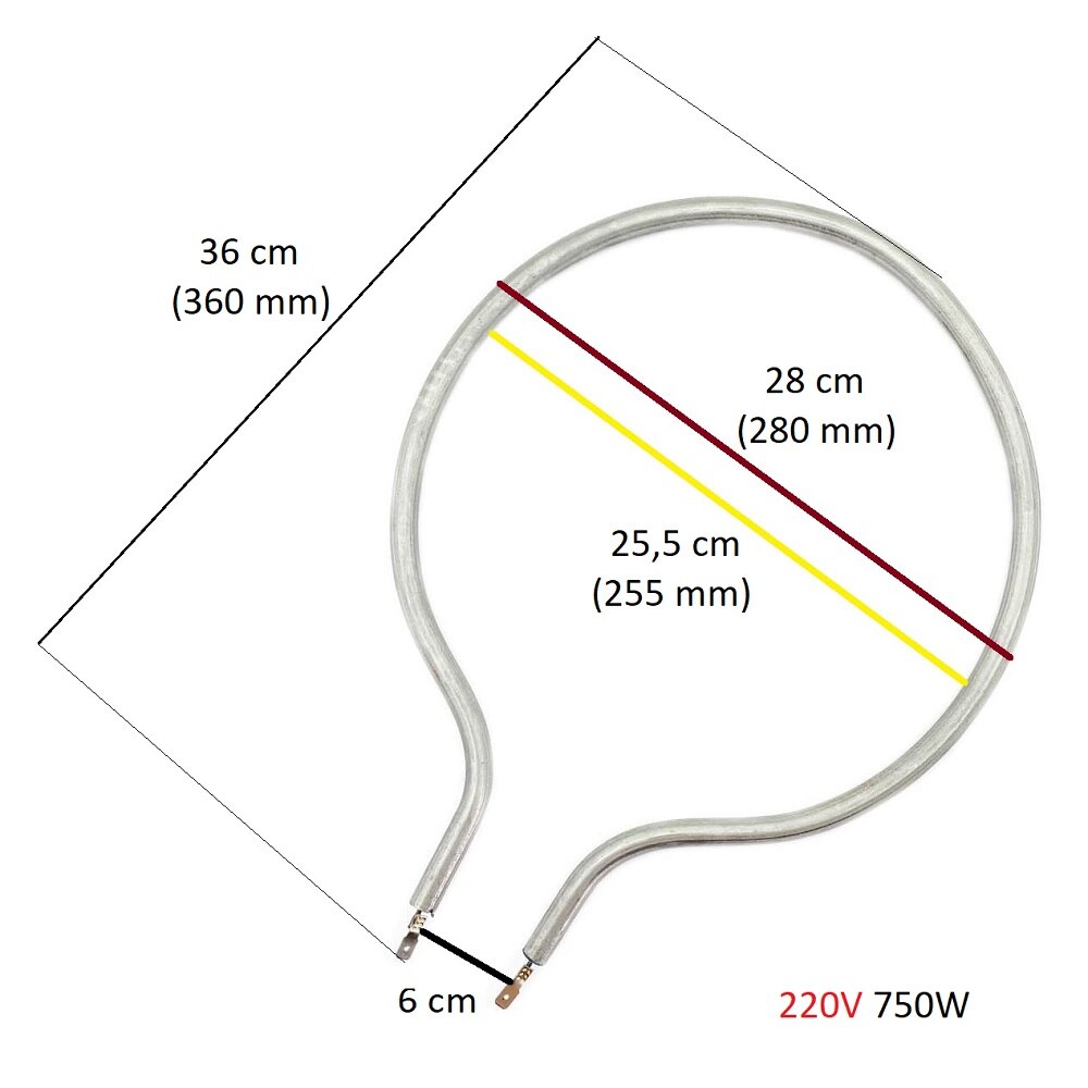 Résistance du four à tambour moyen 750 W, Compatible avec le modèle mer-uzel merpa-akel
