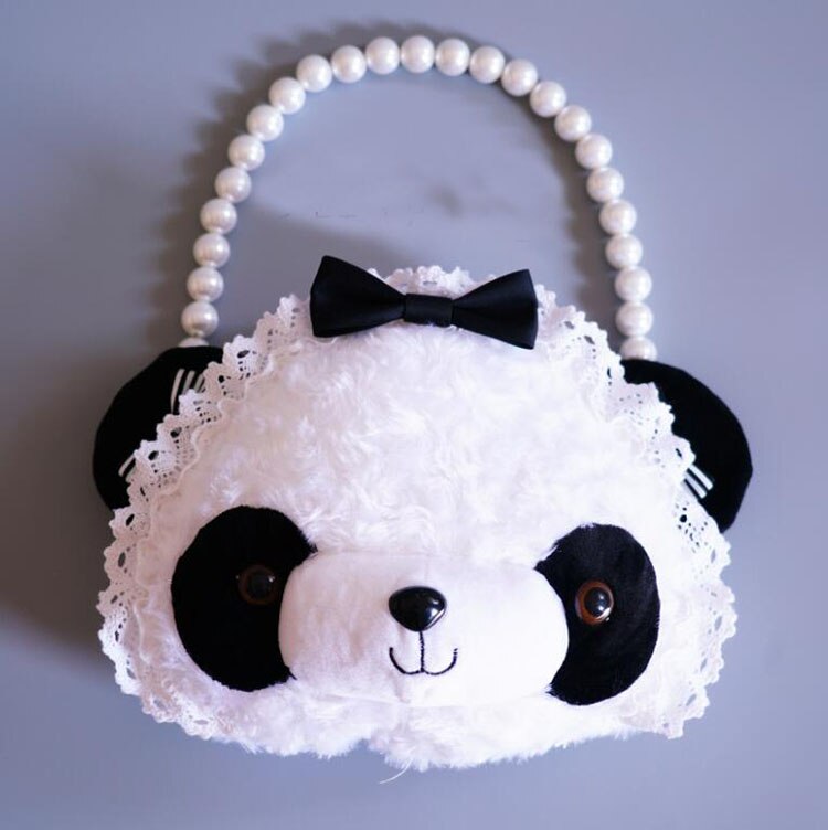 Flicka prinsessa lolita väska födelsedagsfest panda väska handgjord lolita rosa jk axelväska messenger vit och svart väska  md14