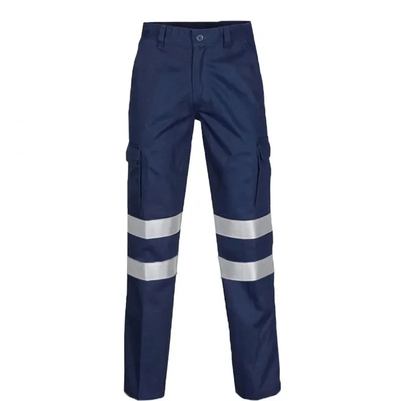 Pantalon de travail de Construction en tissu 100% coton pour hommes, avec bandes réfléchissantes, avec bande réfléchissante, vêtements de travail haute visibilité