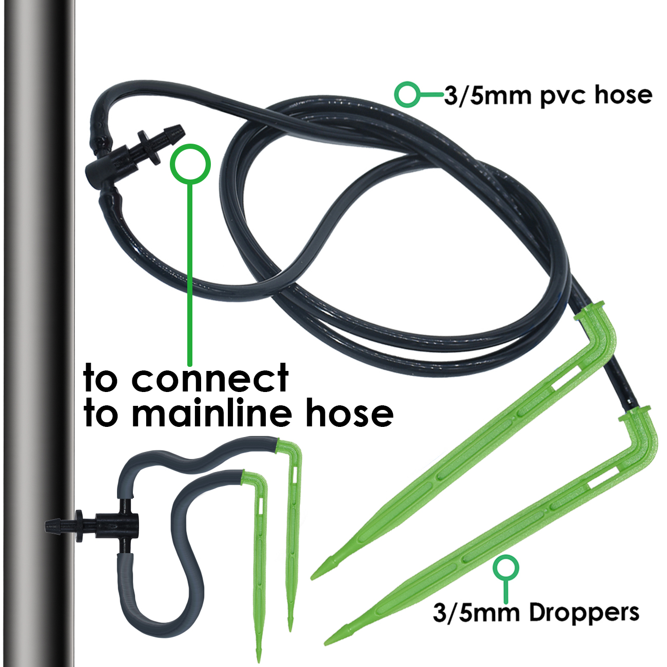Sprycle Greenhouse 2L/H 4-Way Drip Irrigation 2-Way 3/5mm Garden Automatic Watering System Dripper Kit DIY for Pot Plant Bonsai